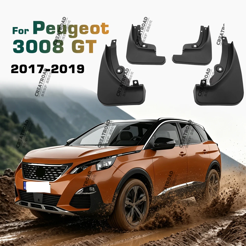 Schmutzfänger für Peugeot 3008 Mk2 GT 2017 2018 2019, Schmutzfänger, Spritzschutz, Kotflügel, 4 Stück, vorne und hinten, geformt