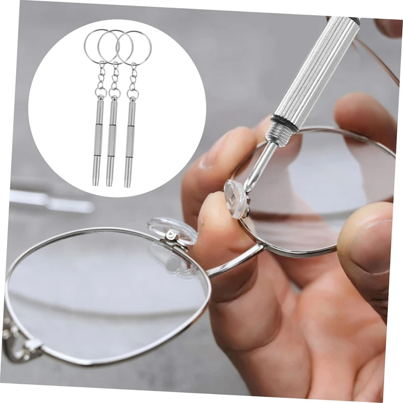 Mini-Handbrillen-Schraubendreher, 3-in-1-Brillenreparatursets, Multifunktions-Schraubendreher-Set für Sonnenbrillen, Uhren und Brillen mit Schlüsselanhänger – Detail 2