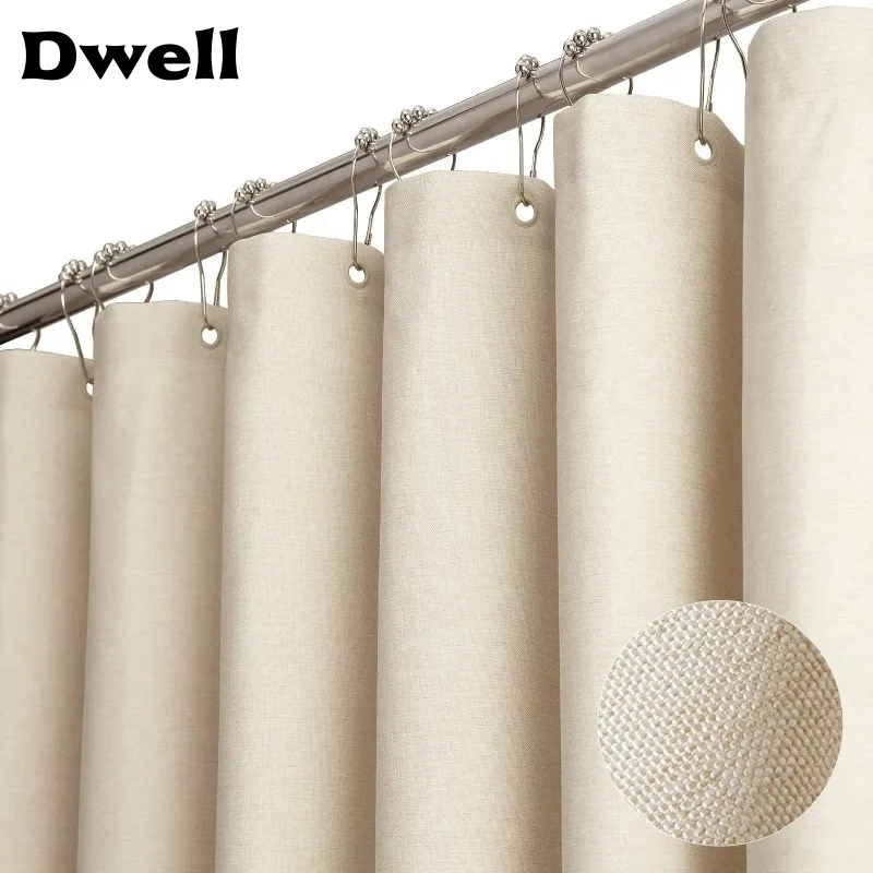 

Thicken Faux Linen Solid Color Shower Curtain Double-sided Waterproof for Toilet Bathroom Bath Curtains Bathtub Bathing Cover