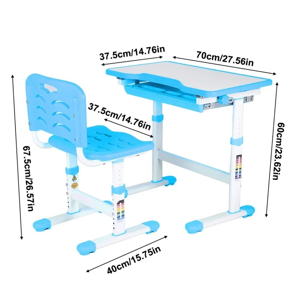 مكتب وكرسي للدراسة قابل للتعديل للأطفال ، مجموعة طاولة فنية لأنشطة الأطفال ، أزرق