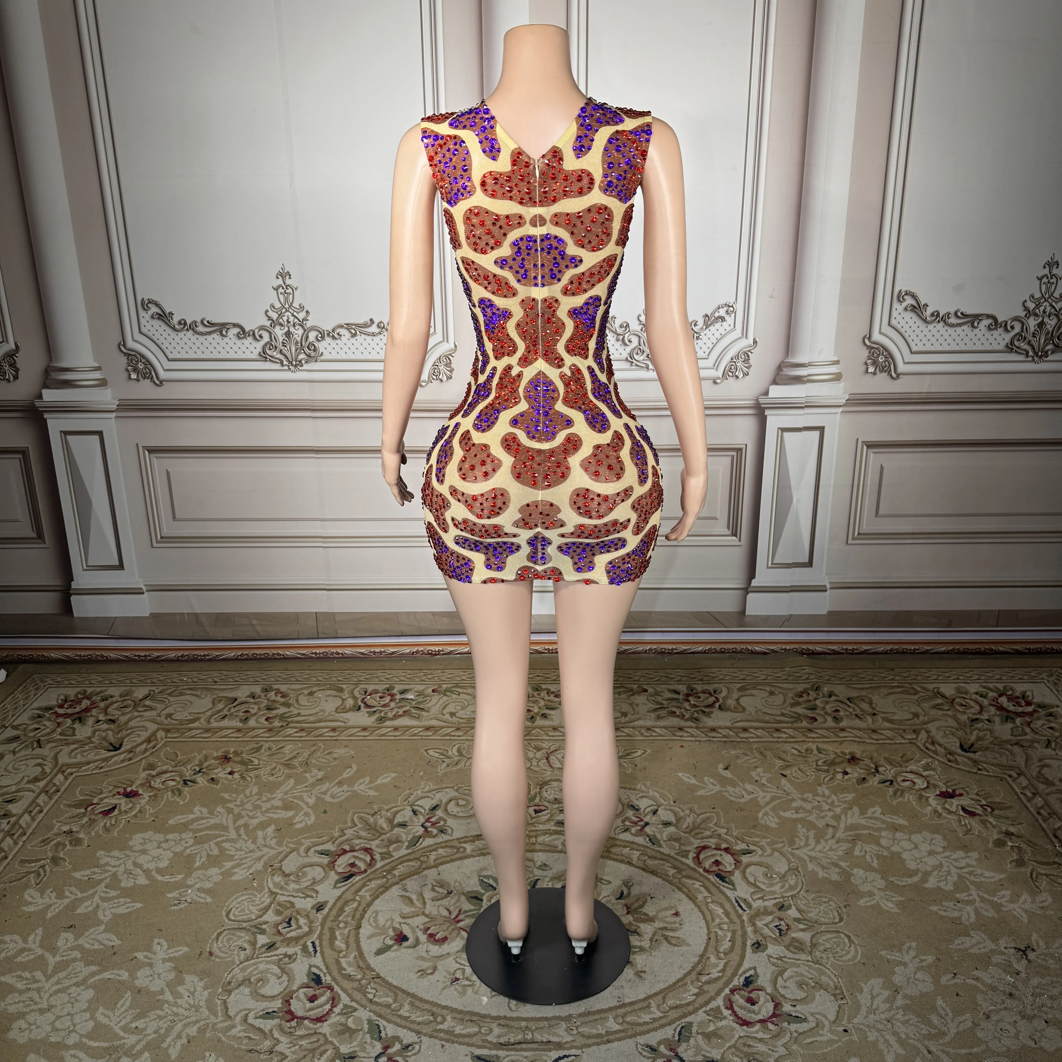 

Новинка ZD 2026: Роскошное платье с леопардовым принтом и стразами, блестящее красно-фиолетовое мини-платье-бодикон с кристаллами, для дня рождения