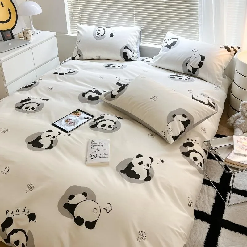 Panda Duvet Cover Set 100%Cotton Twin Cute Panda Bedding Set for Boys Girls Cartoon Pandas 1 Quilt Cover 1 Sheet 2 Pillowcases