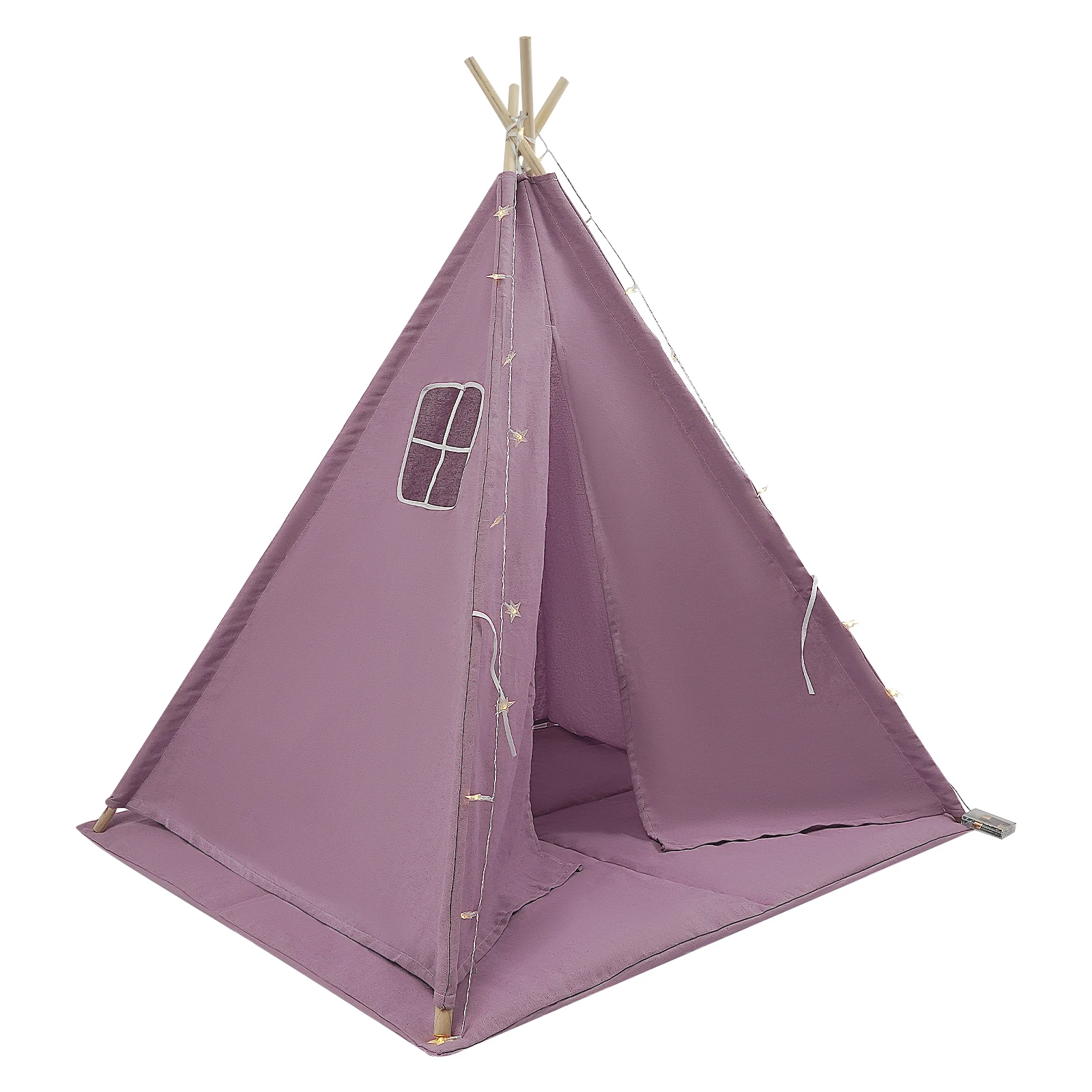 Tipi-Zelt für Kinder – Spielzelt aus 100 % Baumwolle und Leinen mit gepolsterter Matte und Sternlichtern, faltbares Indoor-Spielzelt für Mädchen und Jungen – Detail 23
