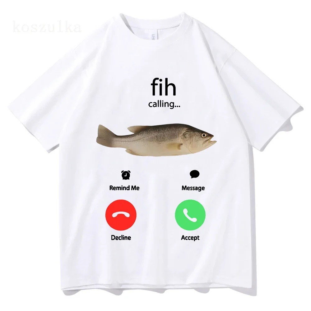 Fih Calling Remind Me Message Decline Accept Phone Call Fish T-shirts Funny Fishman Outfit T-shirt Harajuku Kawaii Y2K Clothing
