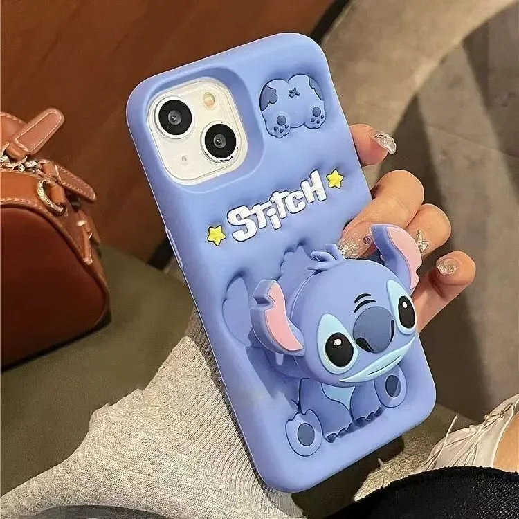 For iPhone 16 14 15 Pro Max 11 12 Pro 13 Pro X XS Max XR SE 7 8 Plus SE Cute Stitch Head Grip Tok Holder Silicon Soft Phone Case