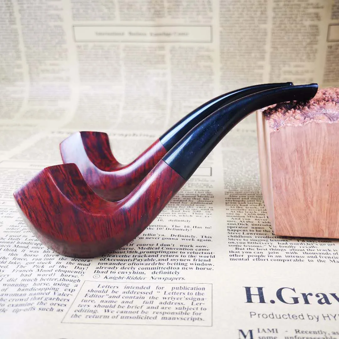 Handmade Shinan Wood Pipe Classical Solid Wood Smokeware Smoking Tobacco Pipe Black Red