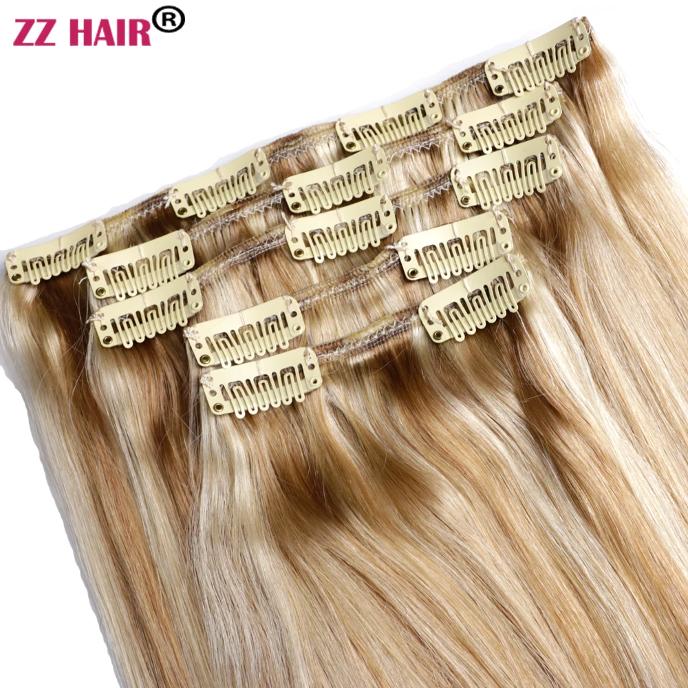 ZZHAIR 100% وصلات شعر ريمي بشري برازيلي 16 "-24" 5 قطعة مجموعة 70 جرام-80 جرام خمس قطع مقاطع في 1x20 2x15 2x10 طبيعي مستقيم