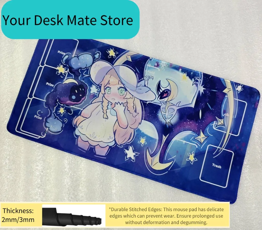 Tapete de Juego Pokémon PTCG, Tapete de Juego de Mesa con Figura de Lunala y Lillie, Tapete de Duelo, Tapete de Goma para Cartas, Alfombrilla de Ratón de Anime