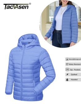 TACVASEN Full Zip Up Hooded Puffer Jacket Womens Winter Quilted Warm Coats Casual Windbreaker Padded Lightweight Outdoor Outwear