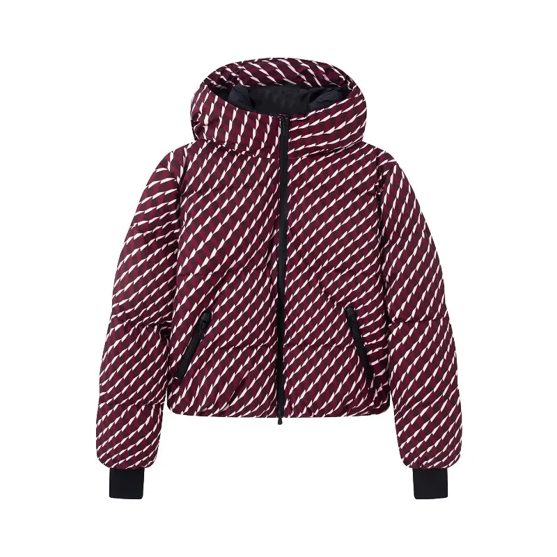 

2026 Women's Elegant Hooded Zipper Burgundy Skiing Waterproof Padded Sport Coats Lady Chic Thicken Warm Windproof Jackets Parkas