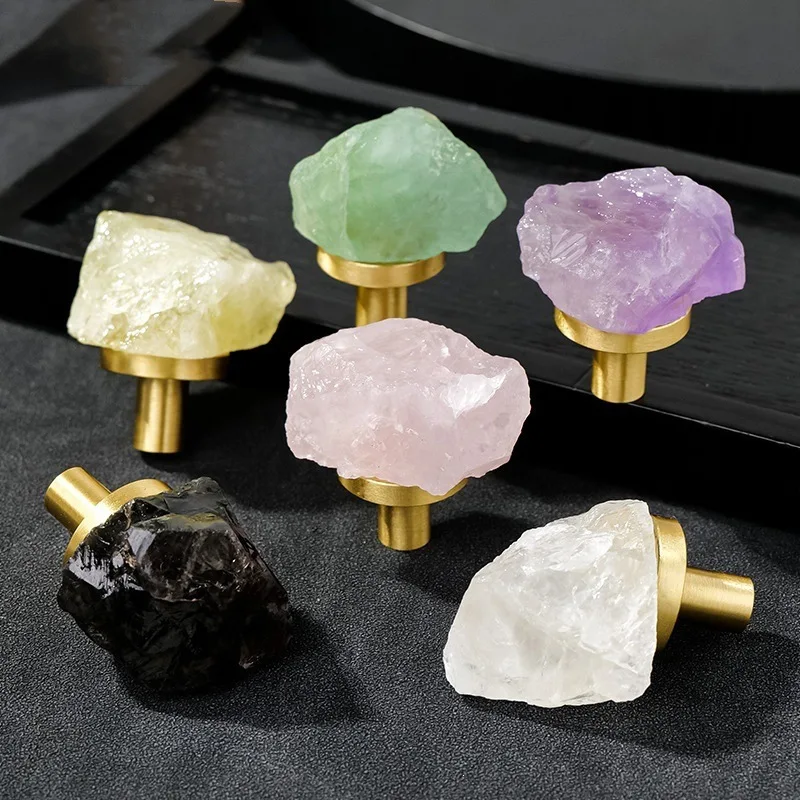 1PC Crystal Furniture Handle Drawer Knob Natural Rough Stone Handles For Kitchen Cabinet Door Cupboard Wardrobe Pulls Diy