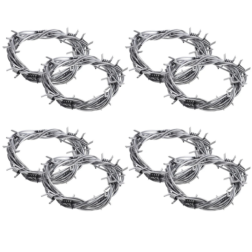 

8 Pcs Simulation Wire Chain Artificial Barbed Wires Silver Halloween Decoration Props Home Party FavorHaunted House Decors Fake