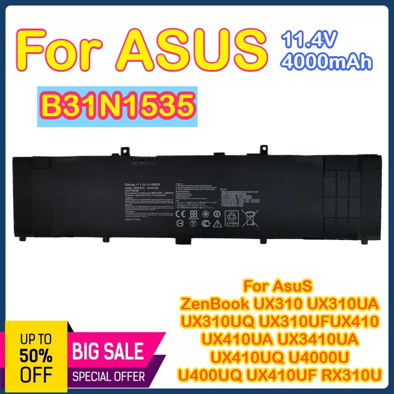 

B31N1535 Replacement Laptop Battery for Asus ZenBook UX310 UX310UA UX310UQ UX310UF UX410 UX410UA UX3410UA U4000U U400UQ UX410UQ