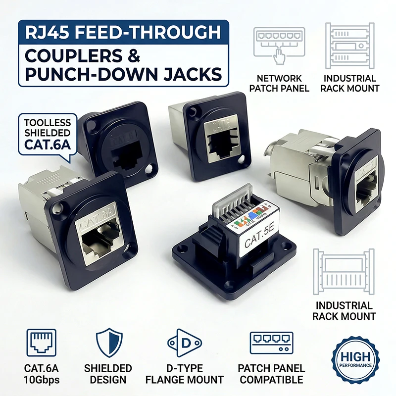 

Professional D-Shell RJ45 Panel Mount Socket – Shielded CAT6 Ethernet Connector w/ Screw Terminals for Industrial Networking