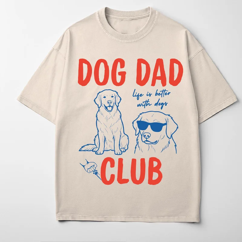 Men Dog Dad Club Golden Retriever T-Shirt Life Is Better with Dogs Cute Dog Print Casual Cotton Tee Graphic T Shirts Streetwear