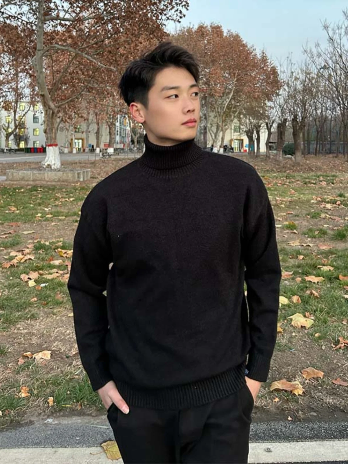 

Bla High Collar Loose Knitted Sweater Men's Winter American Retro Base Layer irt Cleanfit Inner Wear Casual Long Sve Top