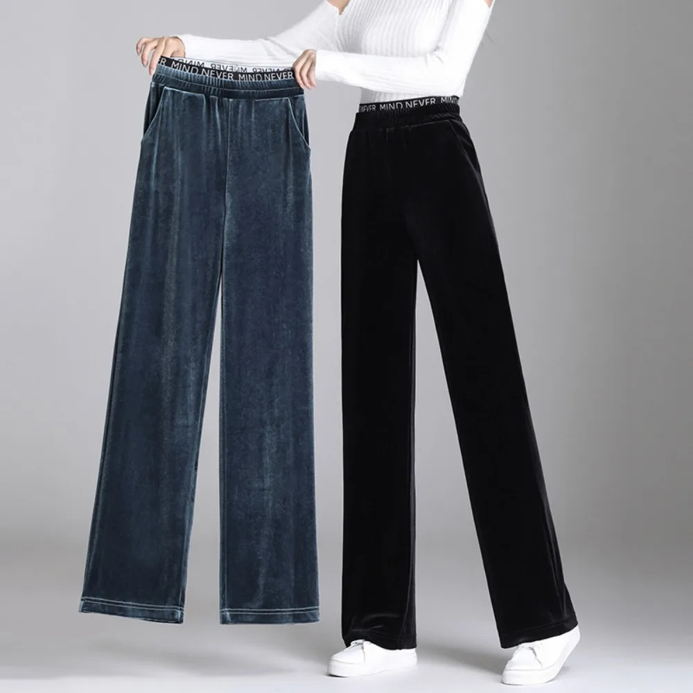 Winter Velvet Pants for Plus Size Women, High-Waisted Draped Wide-Leg Trousers | Flattering Fit