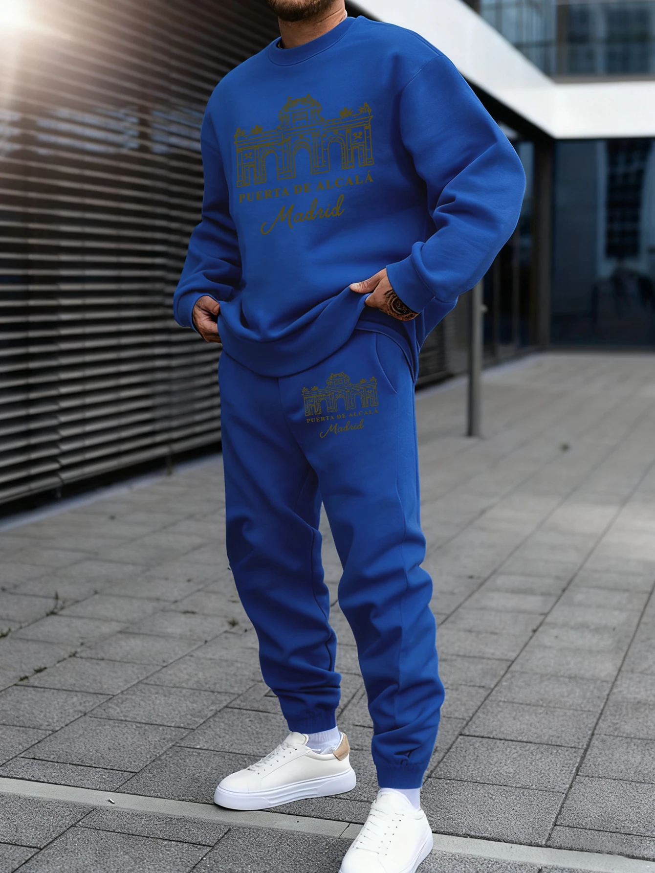 

Puerta De Alcalá Madrid Print Sweatshirt Suits Men Fleece Fashion Pullover Autumn All-Match Sportswear Soft Sports Sweatpants
