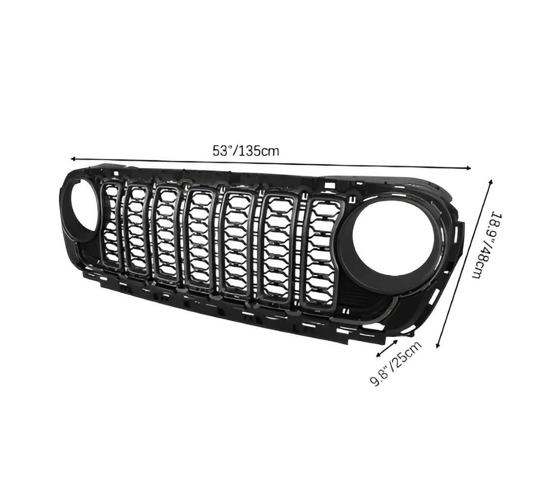 Front Mesh Grille Grid Grill for 2018-2024 Jeep Wrangler Rubicon Sahara Sport JL/JT Grill With Camera Hole Black Plastic