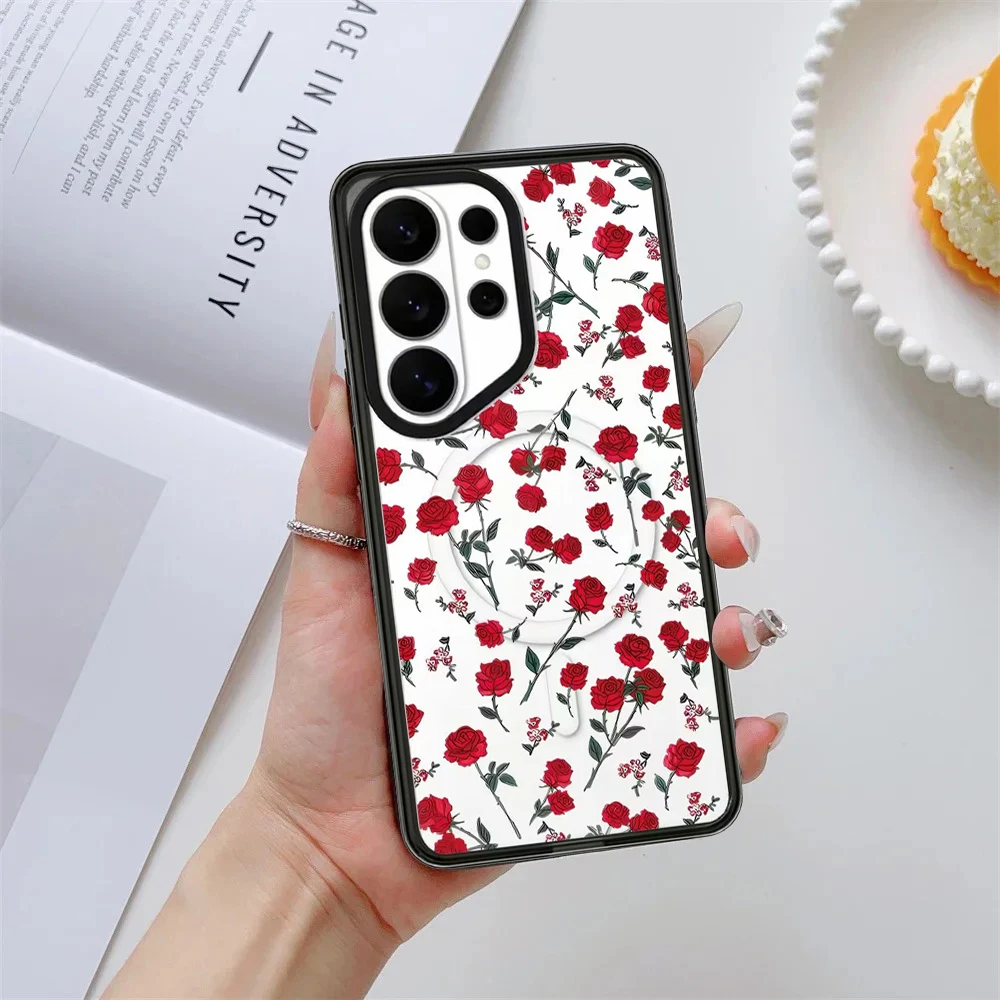 Full Screen Roses Acrylic Black Border Case for Samsung Galaxy S26 S25 S24 S23 Ultra S26U S24+ S25+ S26 Plus Case