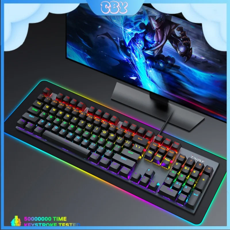 

Новинка 2024, механическая клавиатура T17, Киберспорт, игра Rgb, светящийся зеленый вал, 104 клавиш, для домашнего развлечения, универсальный настольный ноутбук