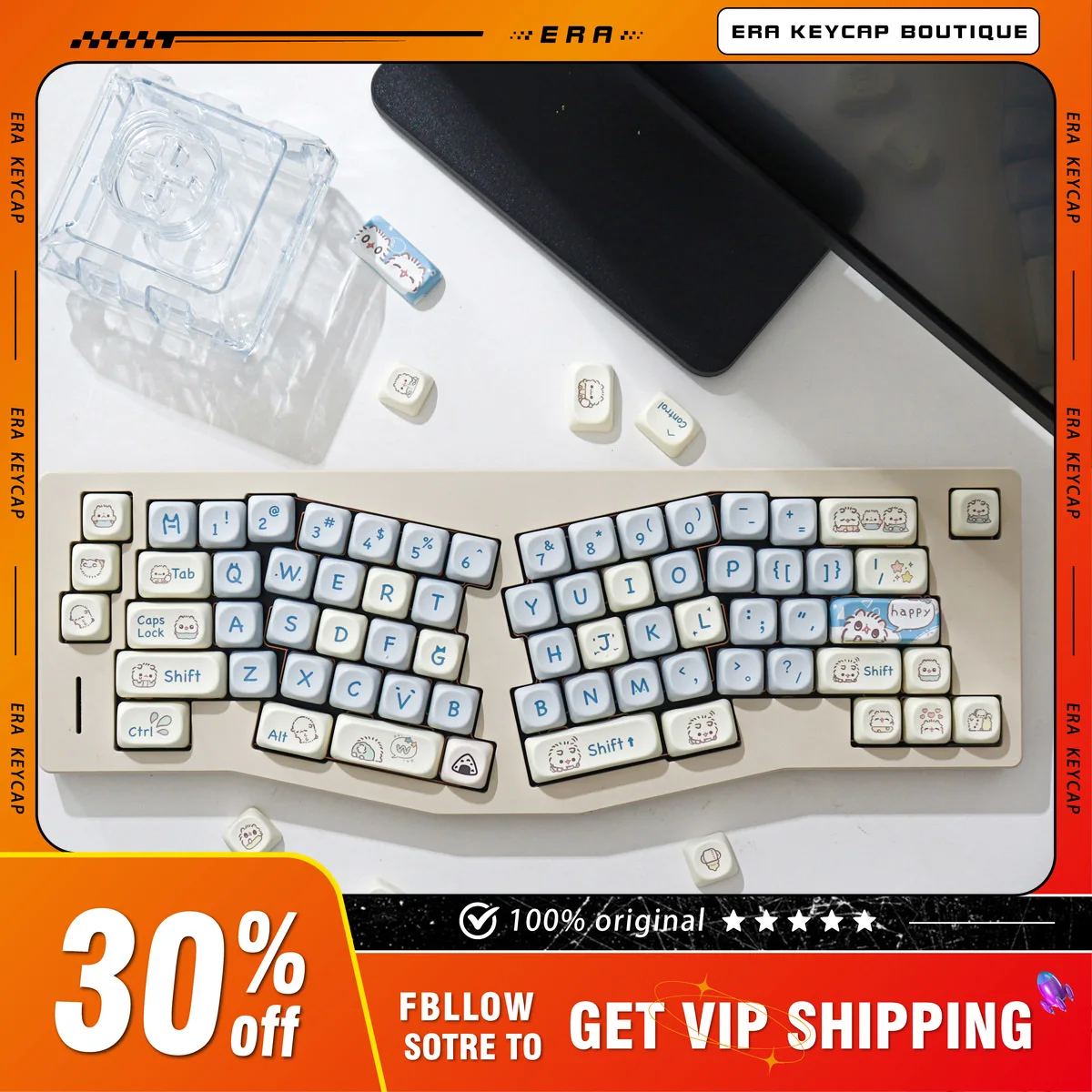 

Era Original Kitten Mechanical Keyboard Keycap Set Cute and Round 145 Keys PBT Sublimation Adapter 61/65/75/87 Keyboard Gift