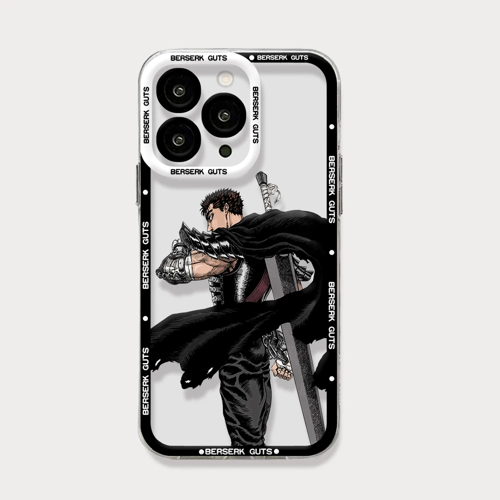 Berserk Guts Anime Phone Case For iPhone 15 14 13 12 Mini 11 Pro Max X XR XS 6 7 8 SE 2020 Plus Soft Silicone Transparent Cover