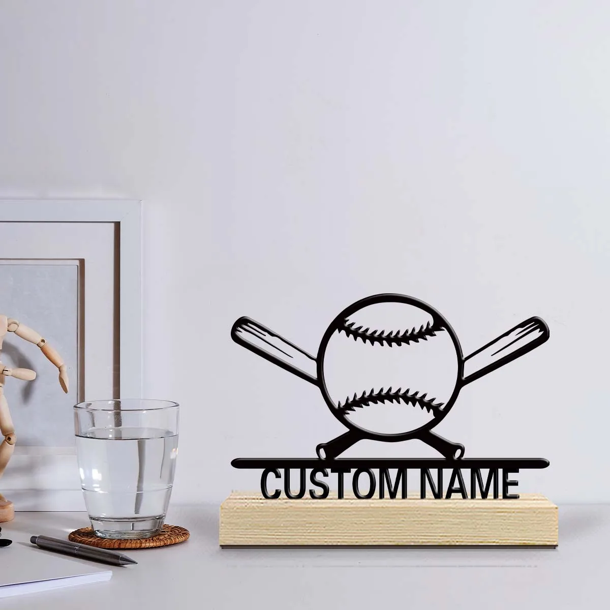 1pc Interesting Metal Desktop Decoration Customizable Content Equipped with A Wooden Base Unique Desktop Decoration Custom Gifts