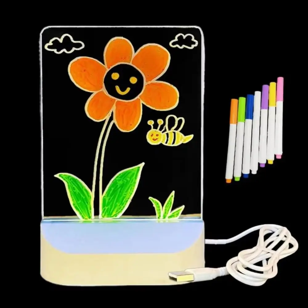 لوحة رسم LED إبداعية مع ضوء ليلي، لوحة ملاحظات مضيئة DIY مع 7 أقلام ملونة قابلة للمسح للأطفال