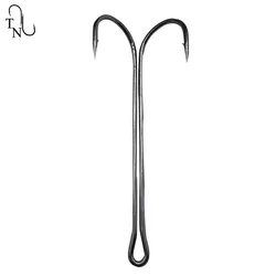 TN14 10PCS 9883 Round Bent Long Shank Double Fishing Hook Hight Carbon Steel Black Nickel Barb Fishing Hook For Frog Lure
