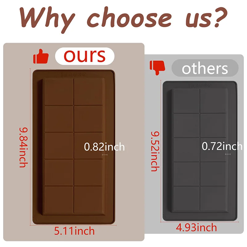 Chocolate Bar Mold Deep,Nonstick Silicone Thick Rectangle Pistachio Dubai Chocolate Bar Break Apart Candy Bar Molds with Scraper