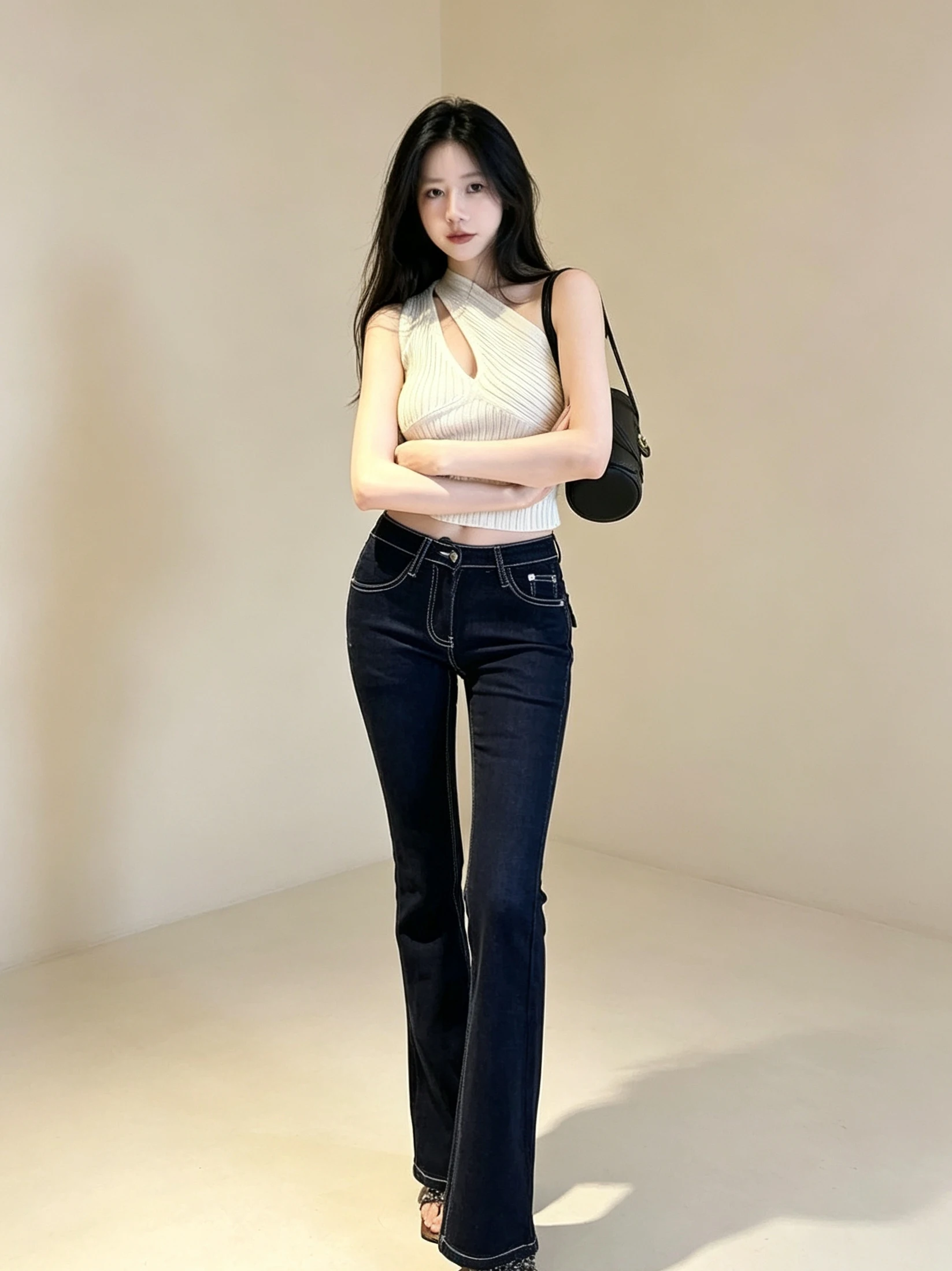 Low Waist Bell Bottom Denim Jeans Women's Slimming Tapered Ankle Length Blue Jeans High Waist Stretchy Micro Flared Denim