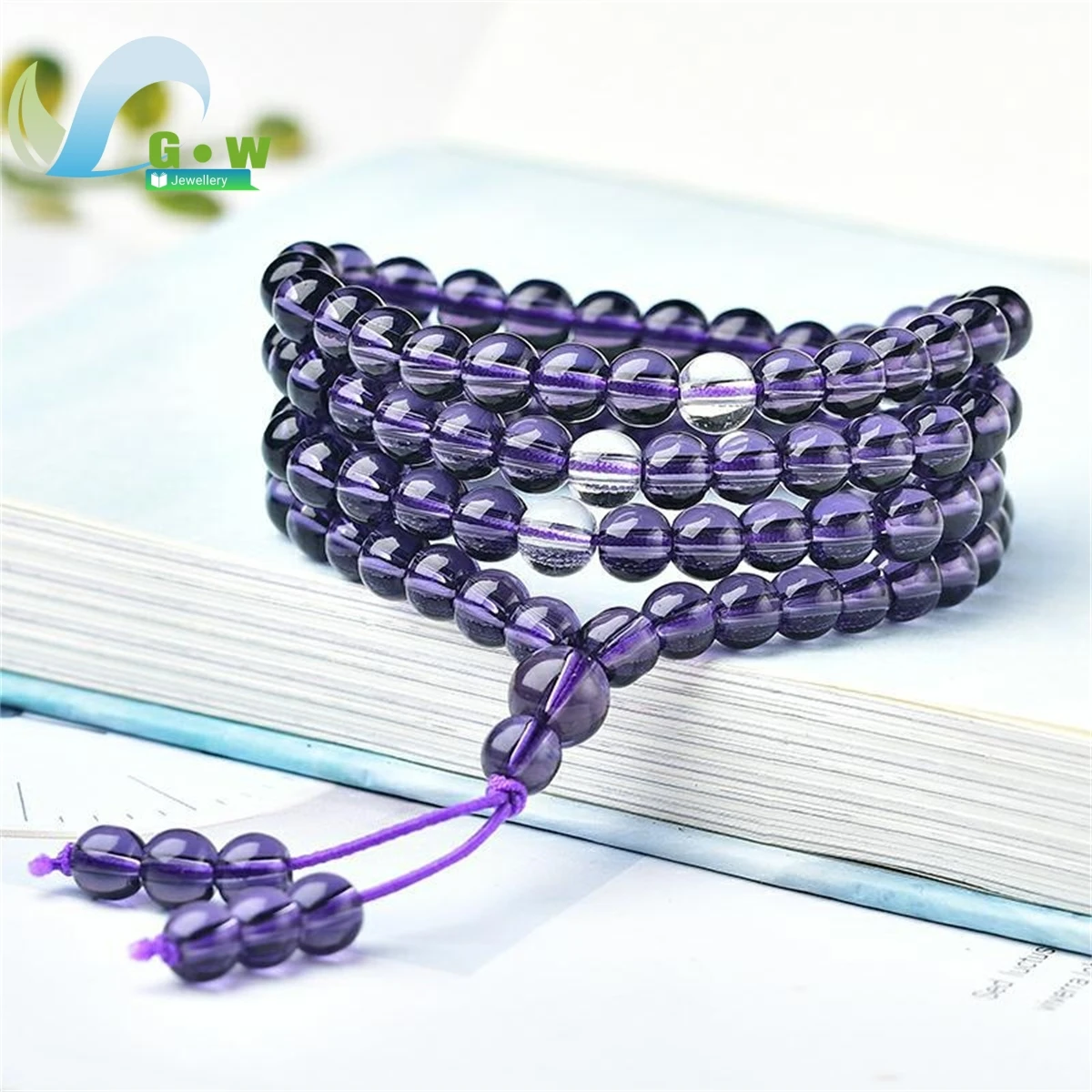 6mm Buddhist Purple Crystal 108 Prayer Beads Mala Bracelet Long Yoga Meditation Necklace Man Women Healing Jewelry Wholesale