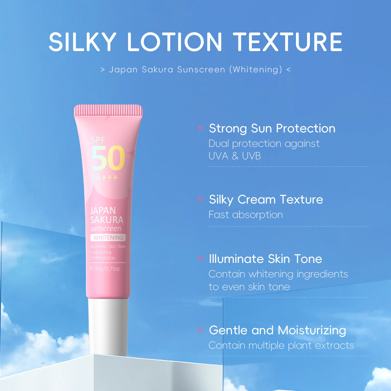 

LAIKOU Cherry Blossom Face Primer Sunscreen, Brightening Moisturizer with SPF, Lightweight Daily Sun Block Makeup Base 20g