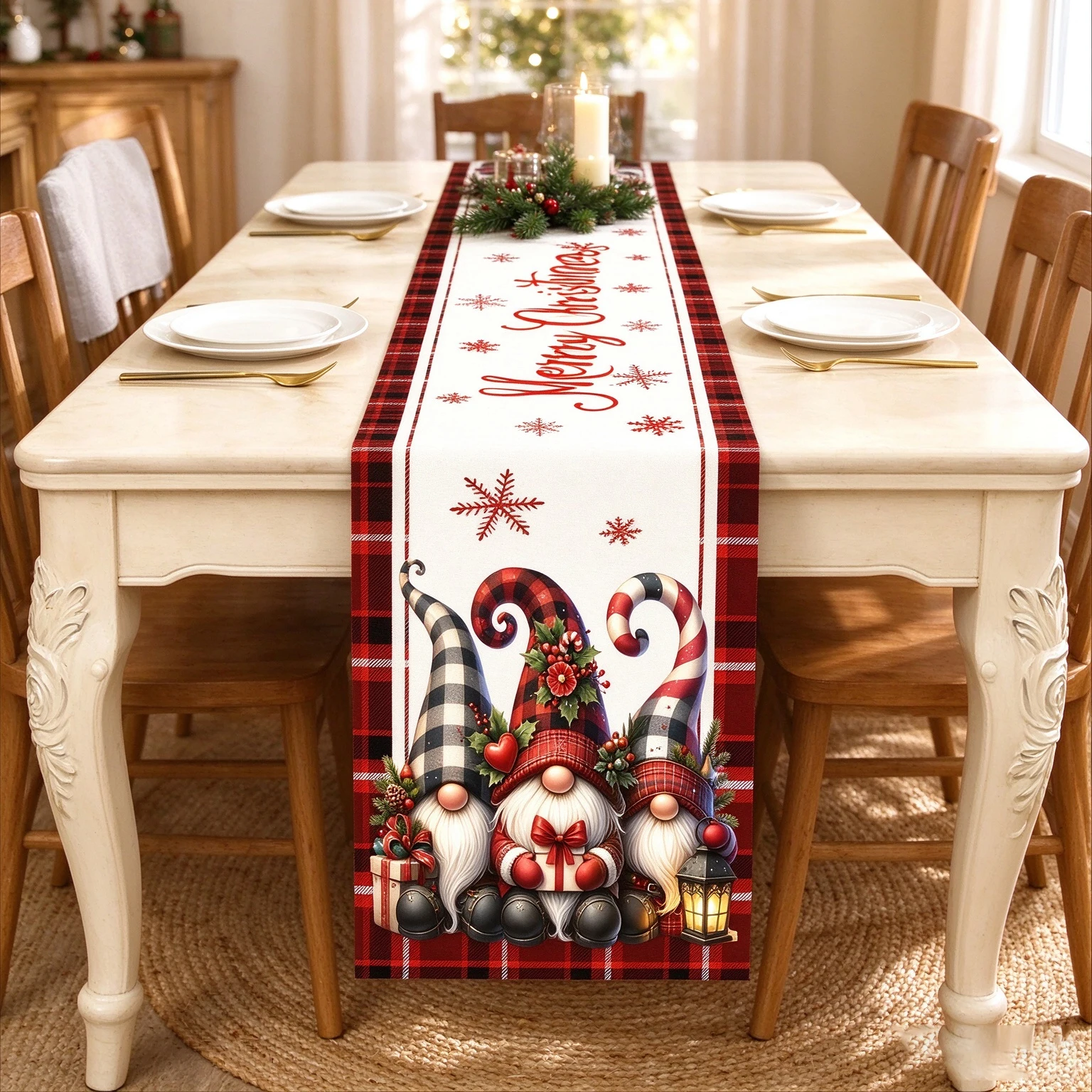 Santa Claus Christmas Table Runner Merry Christmas Decoration for Home Xmas Party Table Decor Navidad Noel New Year