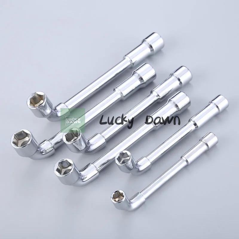 

5Pcs CRV Chrome Surface Pipe Wrench L Type 7-Shaped Perforation Elbow Double Head Hexagon Socket Wrench Set 6 8 10 12 14mm