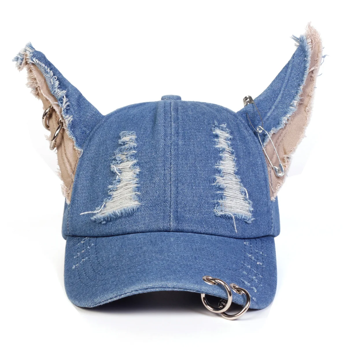 Rabbit Ears Denim Cap Vintage Distressed Jeans Hat Baseball Hat Eye-Catching 3d Ears Hip Hop Cap For Streetwear Fall Wear Team