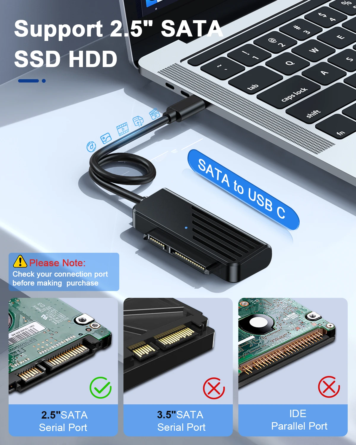 Onelesy SATA para USB 3.0 Cabo para 2,5 polegadas HDD SSD Disco Rígido UASP Type-c para SATA Adaptador Plug and Play USB SATA Cabo para Laptop