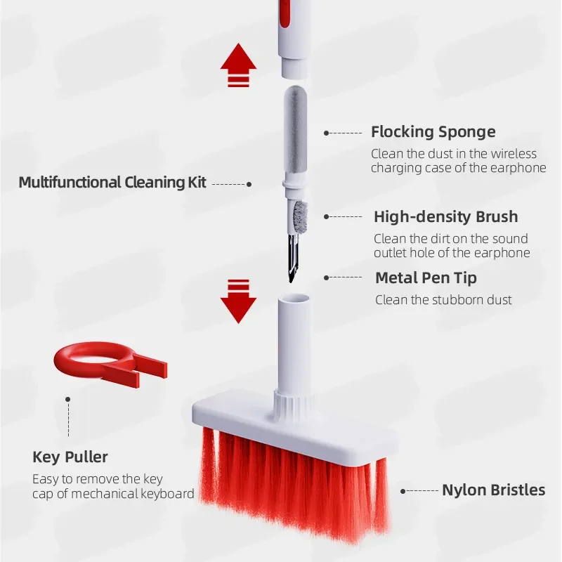 Five in One Keyboard Cleaning Brush Kit Wireless Earphone Gap Dust Removal Tool Computer Earphone Phone Case Cleaning Kit