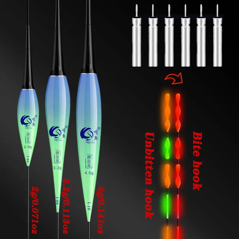قطعتان من الخطاف المزدوج الأغراض ليلاً ونهارًا، عوامة مضيئة متغيرة الألوان مع حساسية عالية، عوامة إلكترونية جريئة ولافتة للنظر
