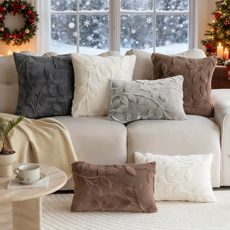 

1PC 3D Plush Jacquard Cushion Cover,Home Sofa Decoration Plush Pillowcase,30*50/45*45cm Sofa Cushion Cover Christmas Decorations