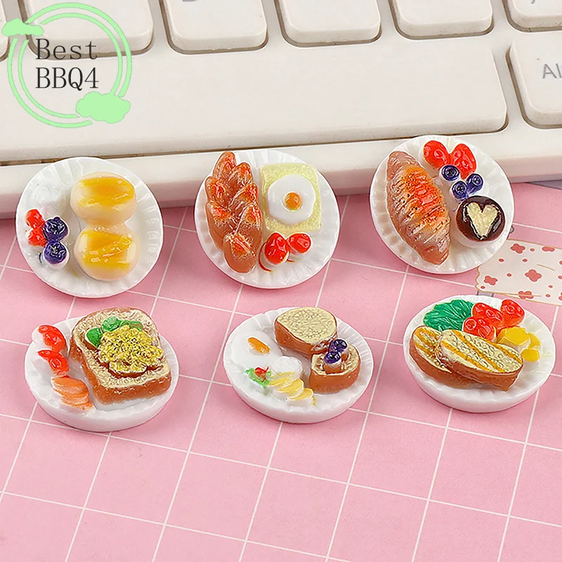 (BBQ4)6pcs/Set Mini Dim Sum Platter DIY Miniature Landscape Fairy Garden Dollhouse Decors Accessory Doll House Scene Ornamen
