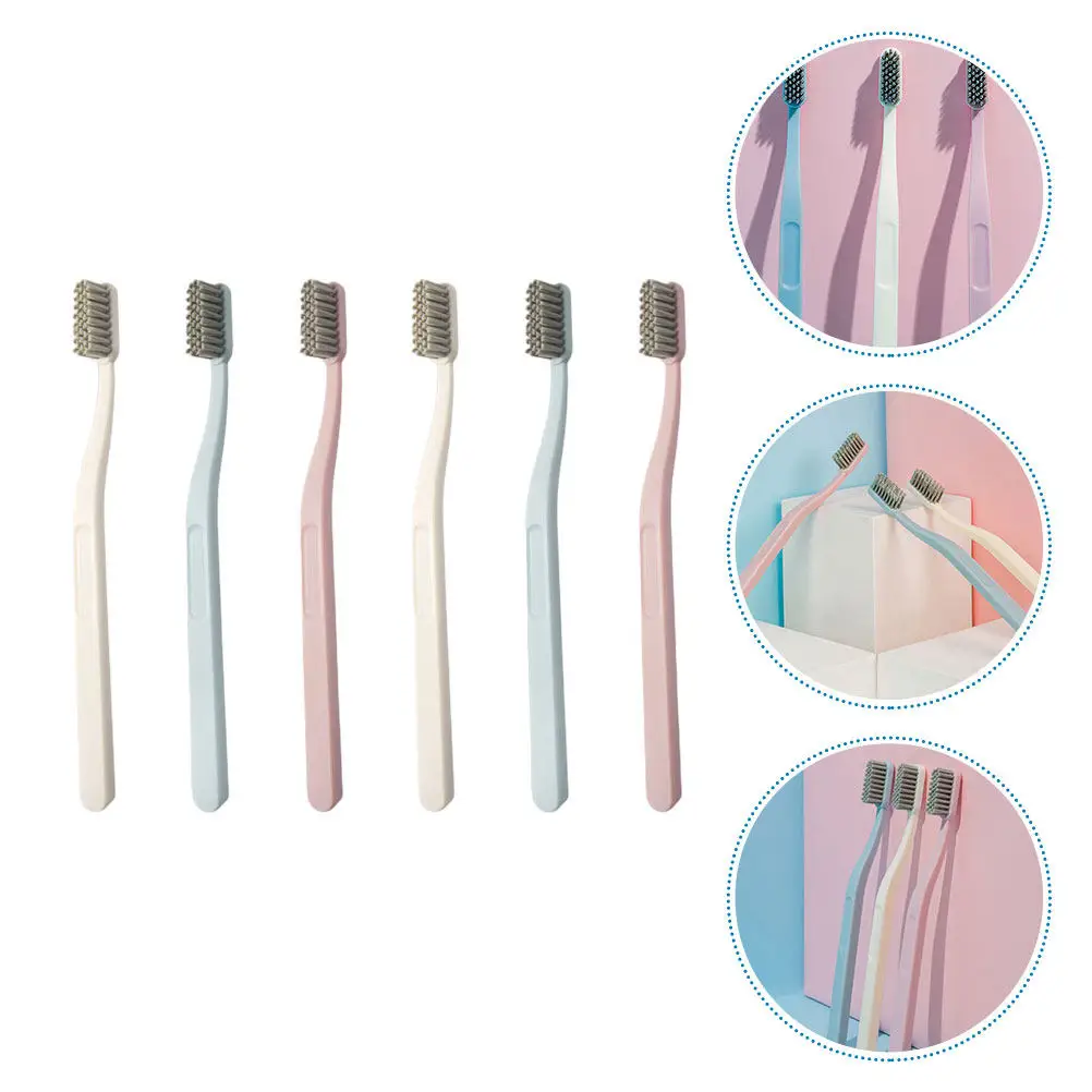 

6 шт., зубные щетки с нейлоновой головкой и жесткой щетиной, эргономичные портативные инструменты для чистки зубов для взрослых, средства для удаления пятен с зубов, средства для ухода за полостью рта