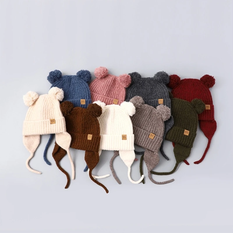 Gorro invierno para niños pequeños con orejeras, gorro cálido punto para bebés, niños y niñas