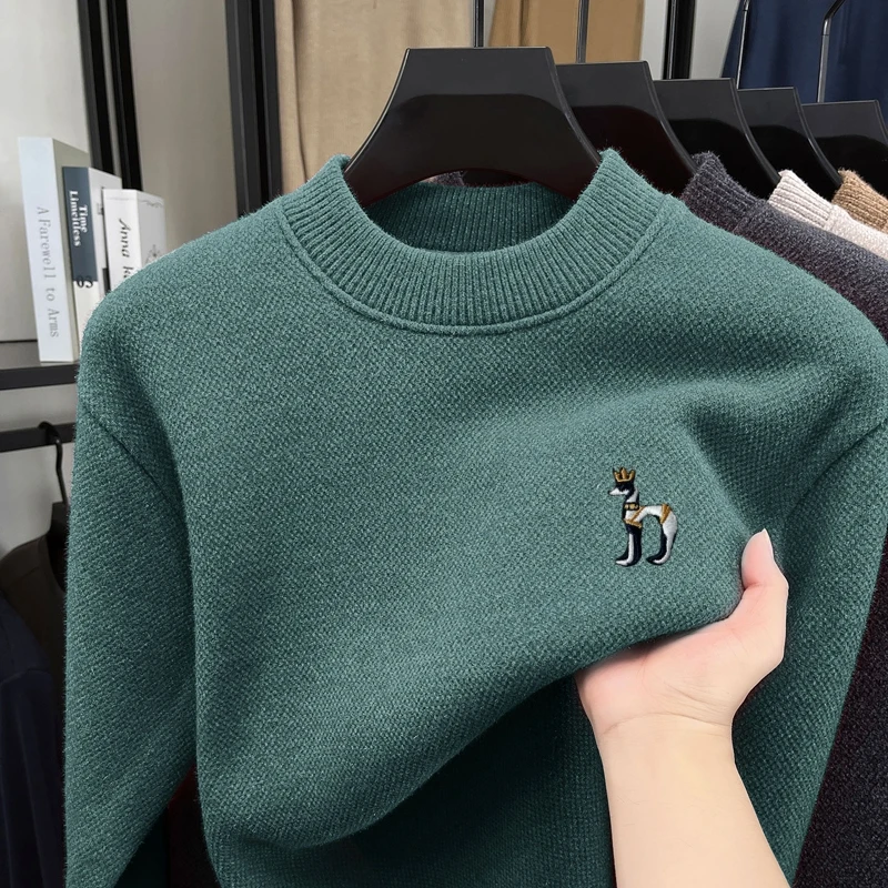 عالية الجودة العلامة التجارية الرجال متماسكة سترة وهمية الرقبة الكرتون الكلب التطريز رشاقته البلوز الشتاء الأعمال الكلاسيكية لينة الدافئة الرجالية #5