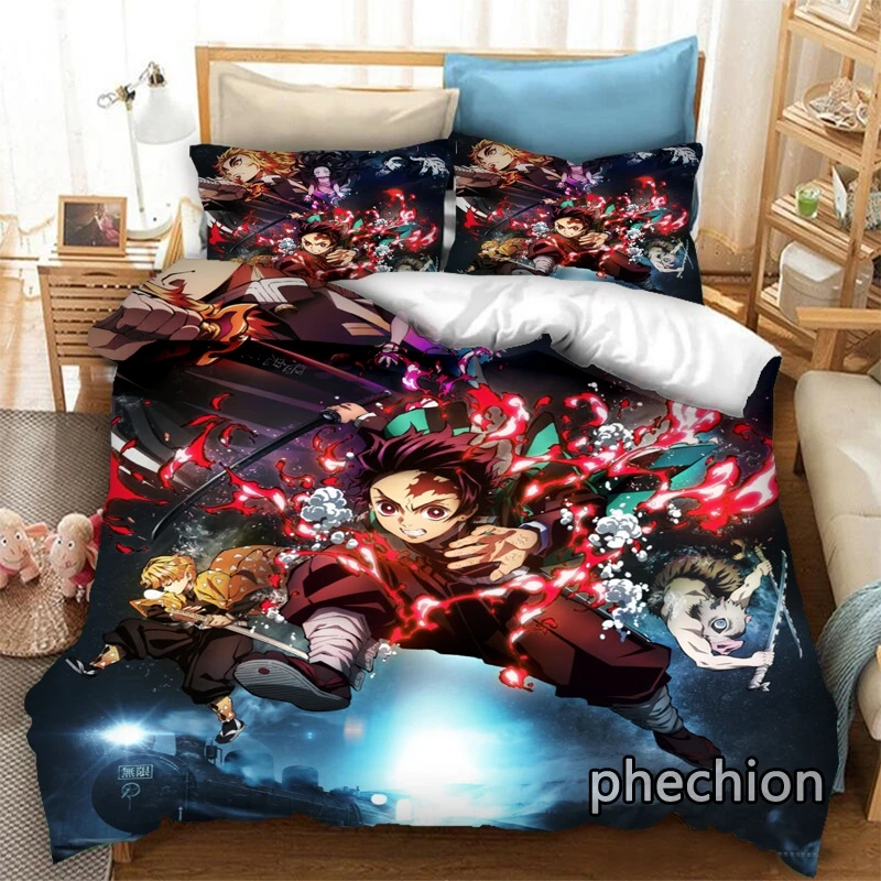 

phechion Demon Slayer 3D Print Bedding Set Duvet Covers Pillowcases One Piece Comforter Bedding Sets Bedclothes Bed Linen K283