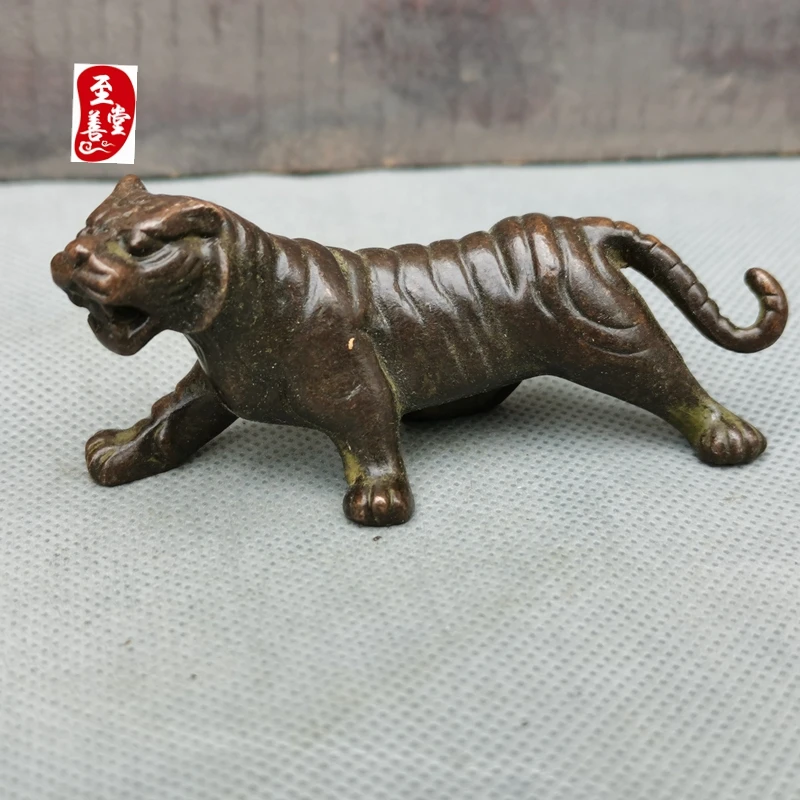 Antique Collection Old Bag Syrup Pure Copper Solid Tiger Tiger with Power Tiger Copper Feng Shui Xuan Guan Tea Pet