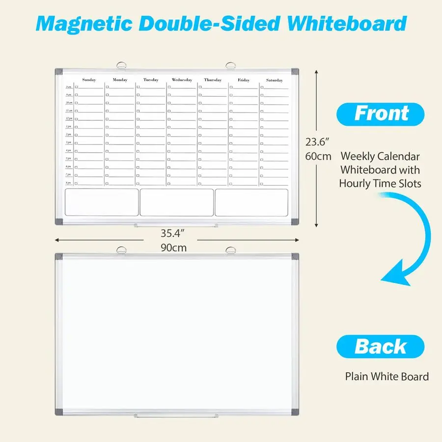 

Board Dry Erase Calendar for Wall, Magnetic Weekly ScheduleBoard with Hourly Time Slots for Home, Office,Work, School, Hanging D