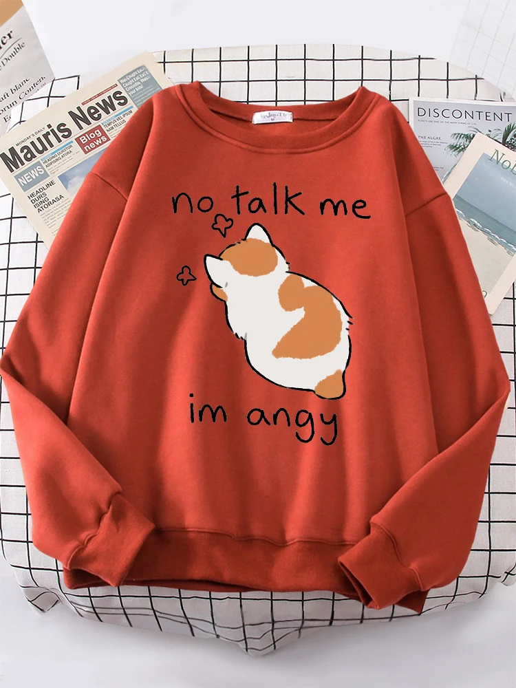 Women Harajuku Oversize Long-Sleeve Kawaii Animal 2022 New Lady Sweatshirt Female Sweatshirts No Talk Me Cute Angy Cat Print Top