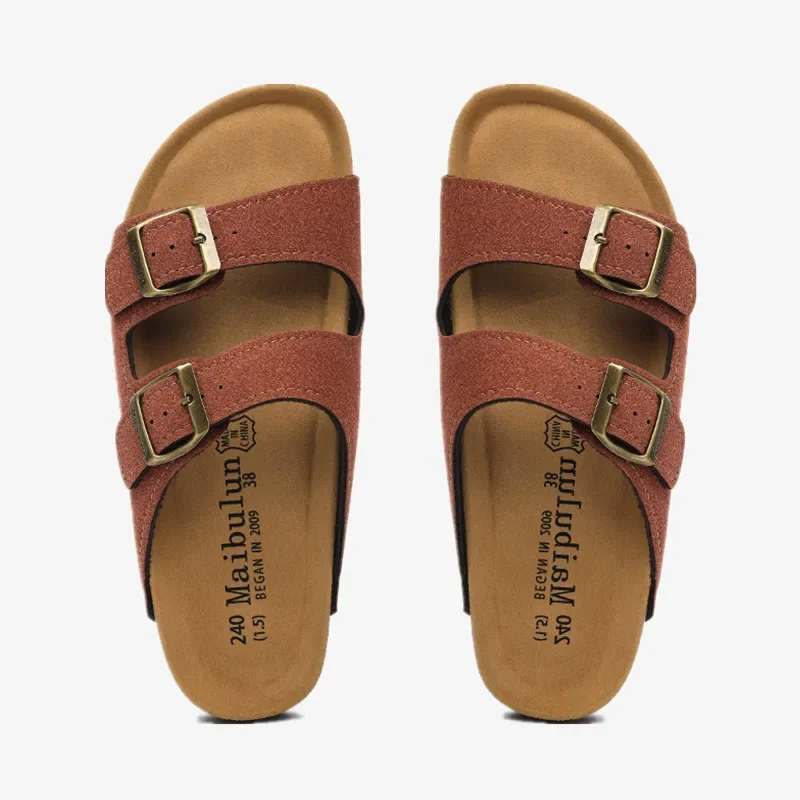 2023 Nieuwe Zomer Heren Kurk Slipper Casual Strand Dubbele Gesp Antislip Buiten Nubuck Lederen Slip Slip Slip Schoen